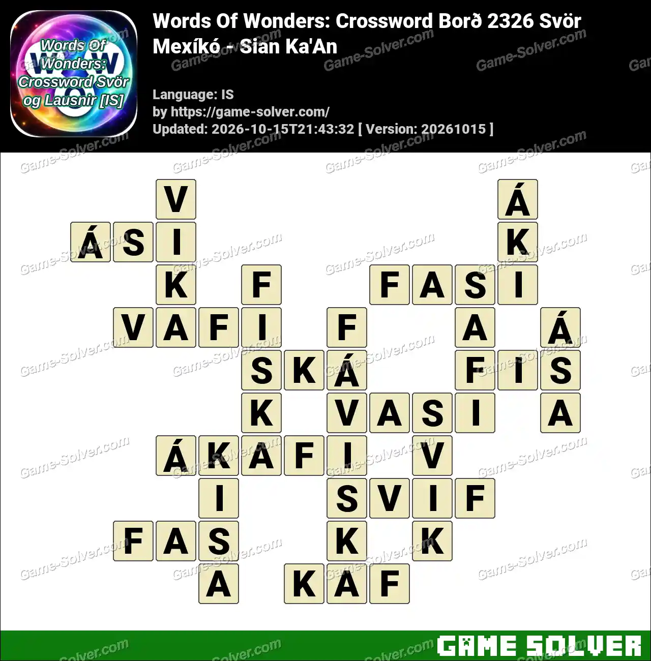 Words Of Wonders: Crossword Borð 2326 Svör – Mexíkó – Sian Ka’An